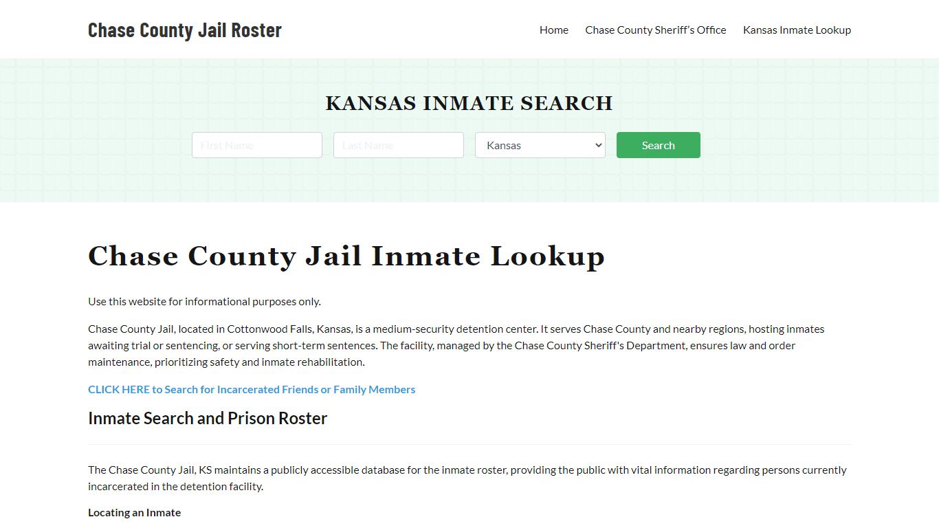 Chase County Jail Roster Lookup, KS, Inmate Search